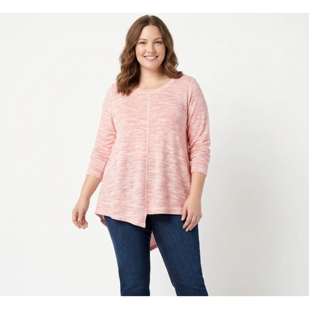 Sundance Top Large Pink Marled Knit Long Sleeve Asymmetric Hem Soft Comfy